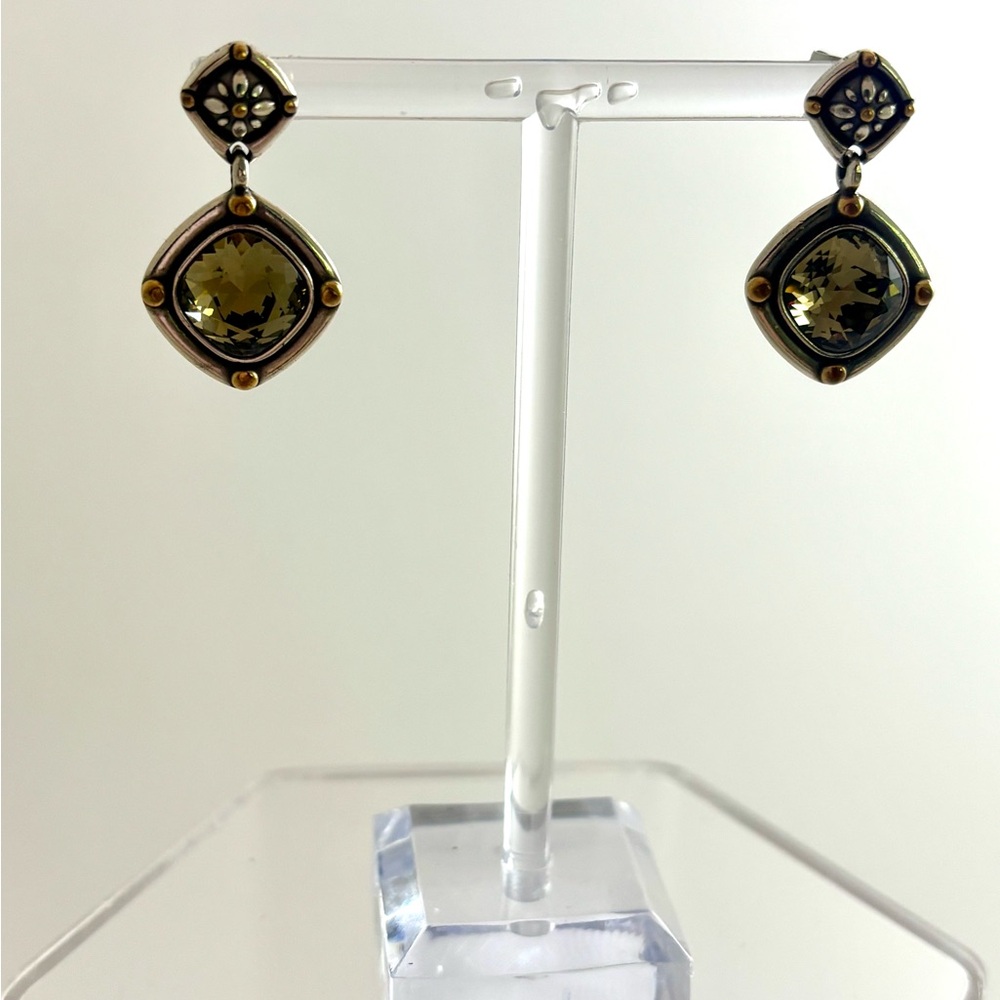 Deauville Gold and Silver-tone green gem post earrings - Picture 3 of 3